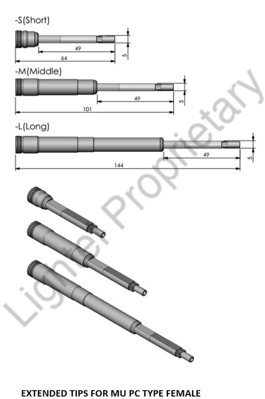 PT2-MU/PC/F-S ; Short Extended tip for MU PC type female connectors